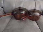 Set 2 Vtg Visions Corningware Pyrex Amber Glass Cookware Pots Lids 4 Usa Used. Price: $62.00.