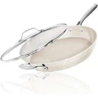 Gotham Steel Hammered Cream Nonstick Frying Pan 14" Large Skillet With Glass Lid New. Price: $38.25.