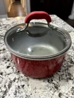 The Pioneer Woman Vintage Speckle Red Enamel 2.5 Qt Saucepan With Lid Used. Price: $20.00.