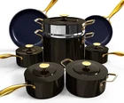 Nuwave Lux 13-PC Cookware Set With Elegant Gold Handle, Diamond Infused Ceram New. Price: $583.52.