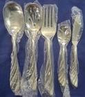 5PC New Cuisinart Plume Stainless Hostess Set Frosted Feather Handle Flatware. Price: $12.00.