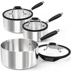 Michelangelo Triply Stainless Steel Saucepan Set With 1QT, 2QT, 3QT, Silver New. Price: $125.80.