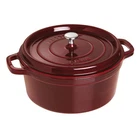 Staub Cast Iron 7-QT Round Cocotte Visual Imperfections Grenadine New. Price: $299.95.