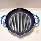 Le Creuset Signature Cast Iron Blue Enamel 9 3/4" Round Deep Grill Pan Used. Price: $49.95.