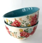 Pioneer Woman Vintage Floral Footed Soup Cereal Bowls 6" Set Of 2 Teal Farmhouse Used. Price: $24.64.
