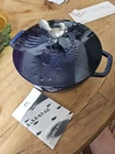 New! Staub Cast Iron 24CM 3.75-QT Essential French Oven Rooster Lid Blue & Knob. Price: $400.00.