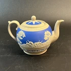 Copeland Spode Jasperware Fox & Hounds Hunting Scene Tea Pot Blue White W/lid Used. Price: $59.99.