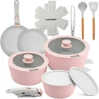 Nutrichef 18-PIECE Ceramic Cookware Set With Detachable Handles, Non Pink New. Price: $123.23.
