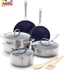 Blue Diamond Hd Stainless Steel Clad Pro 10 Piece Pots And Pans Set Silver New. Price: $230.54.