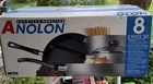 Anolon 8-PIECE Hard-anodized Aluminum Nonstick Pan Set Black Silver Lid New. Price: $146.49.