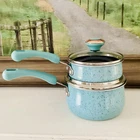 2 Paula Deen Non-stick & 1 Qt Porcelain Speckled Saucepans Pots Frying Used. Price: $59.99.