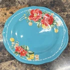 The Pioneer Woman Stoneware Turquoise Floral Dinner Plate Microwave Safe Used. Price: $18.44.