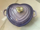 Le Creuset Shallow Heart Cocotte With Gold Knob In Provence New/box/tag. Price: $275.00.