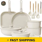 Astercook 22 Piece Non-stick Cookware Set Cream White New. Price: $112.99.