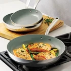 Tramontina 3-PIECE Tri-ply Clad Stainless Steel Ceramic Nonstick Fry Pan Set New. Price: $49.95.