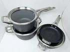 Calphalon Premier 7-PC. Space-saving Hard-anodized Nonstick Cookware Set Used. Price: $269.99.