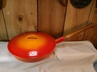 Vintage Descoware Enameled Cast Iron 9.5" Fry Pan Skillet W/lid Wood Handle Used. Price: $53.99.