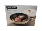 New Tramontina 12" Skillet Enameled Cast Iron White W/gold Knob Lid. Price: $42.00.