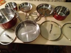 Kitchenaid Candy Apple Red Stainless Steel 10-PIECE Cookware Set Pots Pans Lids Used. Price: $75.00.