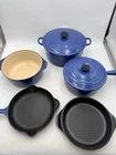 Vtg Creuset Marseille Blue Enameled Cast Iron 7PC Cookware W/ Dutch Oven Used. Price: $449.99.
