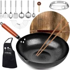Carbon Steel Pan, 14 Piece Woks & Stir-fry Pans Set With Wooden Lid Cookware New. Price: $48.99.