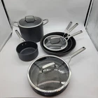 Ninja Foodi Neverstick Premium Hard-anodized 9 Piece Cookware Set. W/glass Lids Used. Price: $60.00.