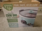 Greenlife Duo 6 Qt Light Blue Ceramic Nonstick Slow Cooker, 5 Functions Open. Price: $25.00.