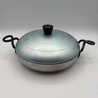 Vtg Wear-ever Blue Hallite Aluminum 8" Pan W/ Lid Scroll Handles #2308-T Used. Price: $22.99.