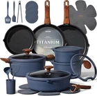 Carote 30-PIECE Titanium Cookware Set, Nonstick Pots Pans Detachable Handle New. Price: $215.99.