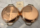 Vintage 2 Round Copper Gratin Pans Brass Handles Nickel Lined Cookware Nwt Korea New. Price: $35.00.