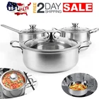6 Piece Stainless Steel Pots And Pans Cookware With Glass Lids 2-3.7 Quart Set New. Price: $47.72.