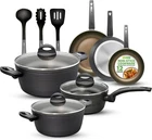 Metallic Ridge Line Nonstick Cooking Kitchen Cookware Pots And Pan Set With New. Price: $198.48.