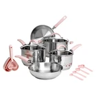 Stainless Steel Pots Pans Set With Stay-cool Pink Handles, Tempered Glass... New. Price: $124.00.