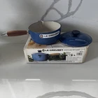 New Creuset Vintage Blue Enameled Cast Iron Saucepan 1.5L Wood Handle #18 Nib. Price: $249.99.
