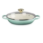 Creuset Buffet Cast Iron Casserole Glass Lid 3.5 Qt Sage Green France New Pan. Price: $239.99.