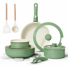 Bazova 17 Piece Ceramic Nonstick Cookware Set Removable Handles Green Brand New. Price: $65.99.