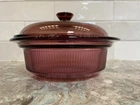 Corningware Cranberry Visions V-30-B 24OZ Round Casserole With Pyrex V.5.1C Lid Used. Price: $15.00.