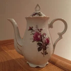 Moss Rose Coffee Pot Hand Painted Porcelain Floral W/ Gold Triangular Finial Lid Used. Price: $43.21.