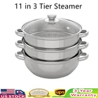 3 Tier Steamer Hot Pot Stainless Steel Cooker Food Cooking + Glass Lid New. Price: $34.65.