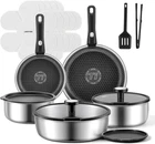 Jeetee Hybrid Tri-ply Stainless Steel Cookware Set, 18PCS Pots And Pans Non New. Price: $166.23.