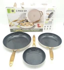 Nice In Box Greenpan Jewel Pro Ceramic Non-stick 3-PIECE Fry Set Used. Price: $44.99.
