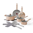 T-fal 12PC Simply Ceramic Cookware Set Beige: Nonstick Pots & Pans, New. Price: $71.09.