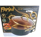 Nib Parini 4.5QT 18K Infused Gold Coated Casserole Pot W/ Tempered Glass Lid New. Price: $20.00.