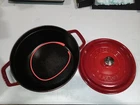 Staub Cast Iron Dutch Oven 4-QT Round Cocotte, Serves 3-4, Cherry Used. Price: $149.95.