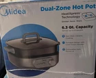 New Midea Dual- Zone Hot Pot 6.3QT Dishwasher Safe. Non-stick Ceramic Coating. Price: $99.99.