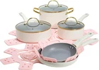 Paris Hilton Epic 12 Piece Cream Ceramic Nonstick Cookware Set Glass Lids New. Price: $134.99.