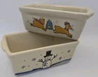 Vtg Garden Ridge Petite Stoneware Mini Loaf Pan Set 2PC Snowman Reindeer Xmas Used. Price: $13.50.