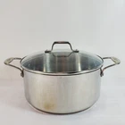 Emeril 6 Quart Stainless Steel Copper Core Stock Pot W/glass Lid Double Handles Used. Price: $49.29.
