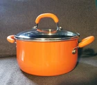 Rachel Ray Hard Anodized Quart Stock Pot Orange Handles Glass Lid Cookware 6QT Used. Price: $26.00.