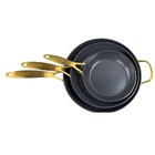 Greenpan Ceramic Non-stick Frying Pans Set Of 3 Black Gold Handles Kitchen Used. Price: $47.49.